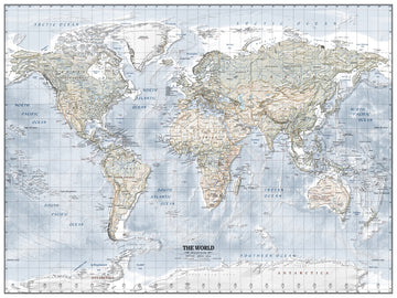 Modern World Map by Ray&Co, 2026: Borders and Capitals, Gall Projection, Bathymetry