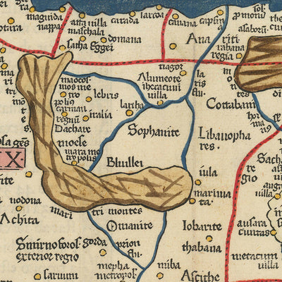 Ancient Map of the Arabian Peninsula by Ptolemy, 1482: Arabia Felix, Red Sea, Persian Gulf, Carmania