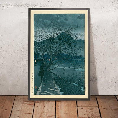 A framed image of Evening at Beppu by Hasui Kawase, 1935