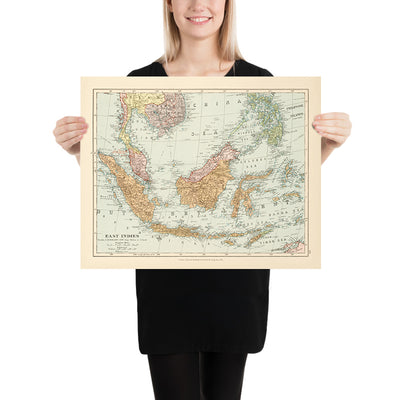 Alte Karte der Ostindien von Stanford, 1926: Indonesien, Malaysia, Philippinen, Eisenbahnen 