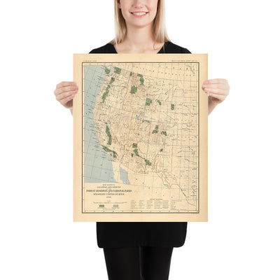Old Map of Forests & National Parks in the Western USA by USGS, 1900: Yellowstone, Sierra Nevada, Etc.