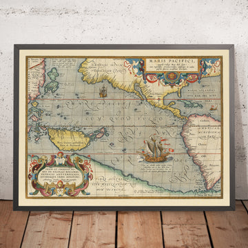First Map of the Pacific Ocean by Ortelius, 1606: Magellan&