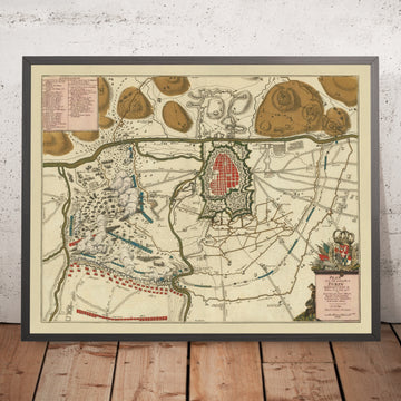 Old Siege of Turin Military Map by Husson, 1706: River Po, Porta Palatina, Venaria Reale, Rivoli, Allied Relief