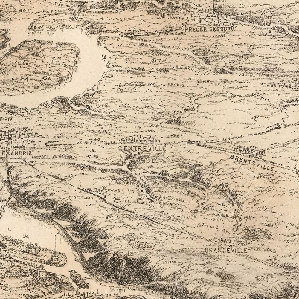 El centro de la guerra Vista aérea de parte de Maryland, distrito de Columbia y parte de Virginia, por John Bachmann, 1861