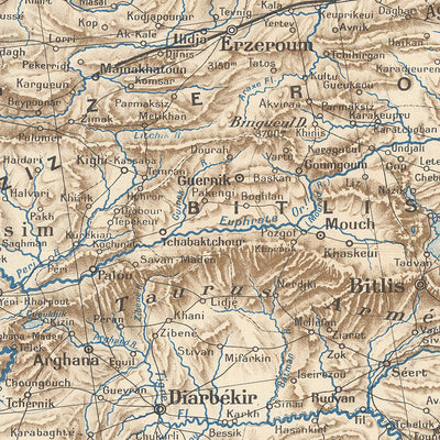 Old Map of Armenia by Khanzadian, 1919: Yerevan, Mount Ararat, Lake Van, Lake Sevan, Railways