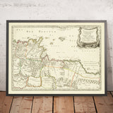 Old Coastal Map of Tunisia and Libya by Sanson, 1655: Tunis, Tripoli, Malta, Benghazi, Gulf of Gabes