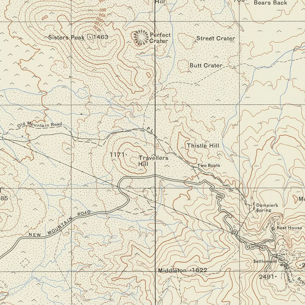 Old Map of Ascension Island, 1964: Green Mountain, Georgetown, Roads, Topography, Ordnance Style