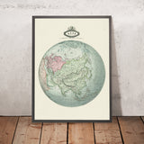 Old Spherical Map of Asia by Garnier, 1860