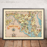 Mapa pictórico de Maryland de Ruth Taylor White, 1935: Baltimore, Annapolis, bahía de Chesapeake, río Potomac, montañas Apalaches 