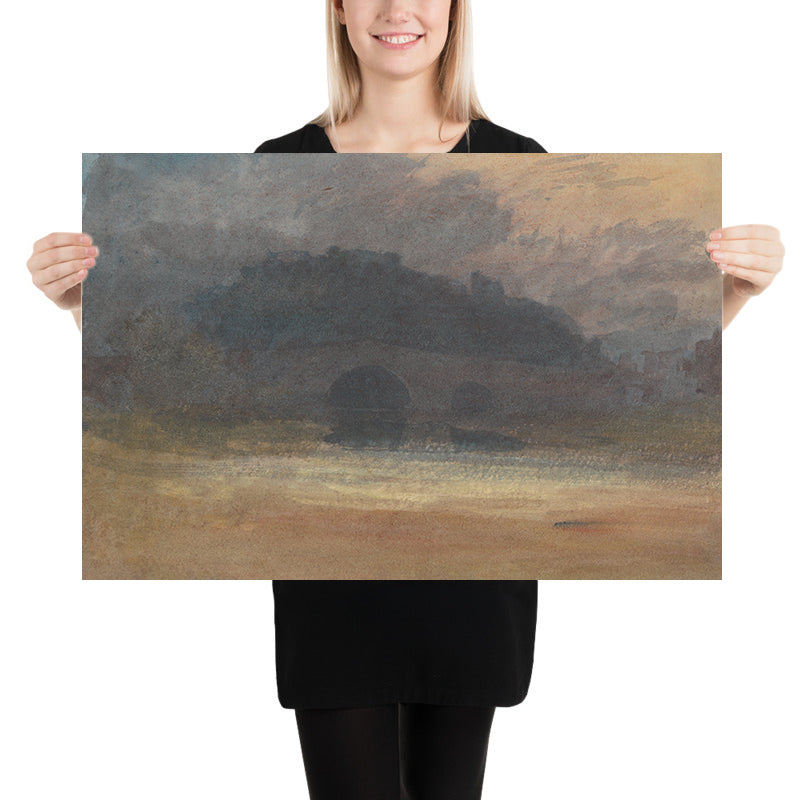 Evening Landscape with Castle and Bridge in Yorkshire by Turner, 1798