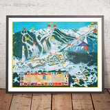 Ancienne carte de Squaw Valley, États-Unis, Jeux olympiques d’hiver de 1960 : patinoire, anneau de vitesse, tremplin de saut à ski, village, DH hommes 