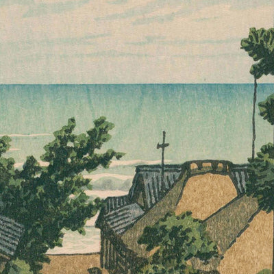 Tamon Temple at Hamahagi in Boshu by Hasui Kawase, 1935