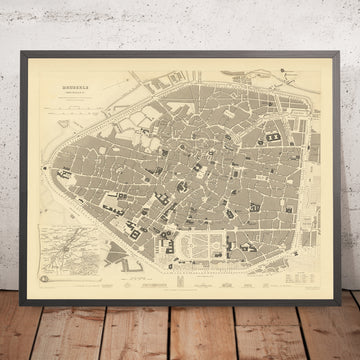 Alte Karte von Brüssel von SDUK, 1837: Grand Place, Königspalast, Parlament, St.-Gudula-Kathedrale, Kanalkanalring 