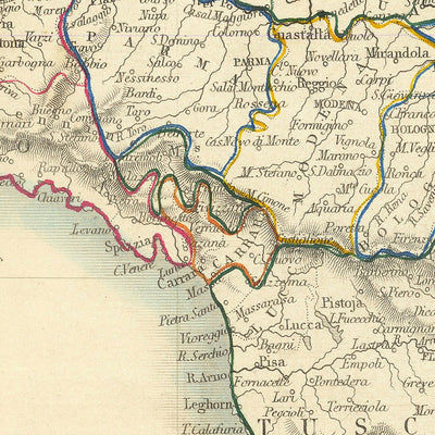 Old Map of Northern Italy by Tallis, 1851: Venice, Alps, St Peter's Basilica, Lake Garda
