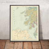 Old Coastal Map of Argyll and Bute, Scotland by Stanford, 1904: Mull, Islay, Jura, Tiree, Kintyre