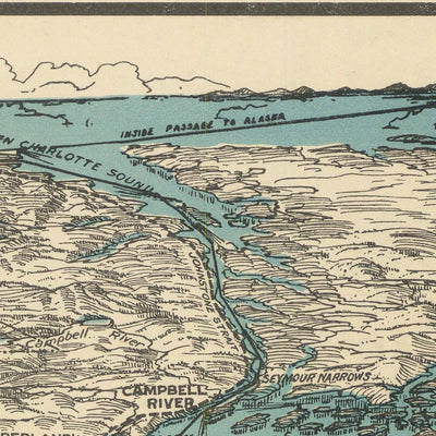 Old Birdseye Map of Puget Sound Region, 1927: Seattle, Tacoma, Olympic Peninsula, San Juan Islands, Mount Rainier