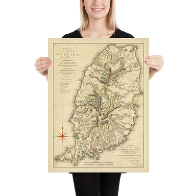 Rare Map of Grenada by Paterson, 1780: St. George's, Estates, Rivers, Bedford Point, Plantations