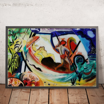 A framed image of Three Girls in a Barque by August Macke, 1912