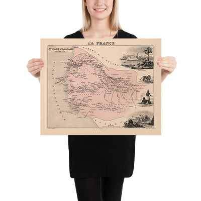 Old Map of Senegal (French Africa) by Vuillemin, 1869: Dakar, Saint-Louis, Senegal & Gambia Rivers, Colonial