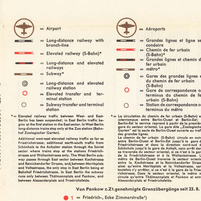 Mapa antiguo de Berlín, 1963: Muro de Berlín, Puerta de Brandenburgo, Tiergarten, Kreuzberg, Kurfürstendamm