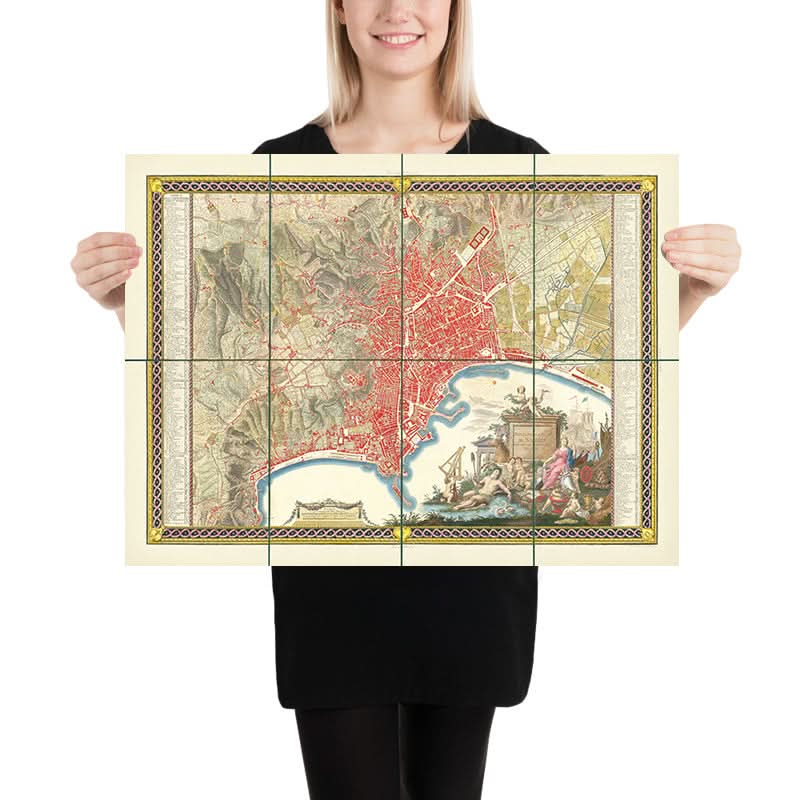 Grande mappa antica di Napoli di Rizzi-Zannoni, 1794: Borgo Santa Lucia, Chiaia, Toledo, Porta Capuana, San Carlo 