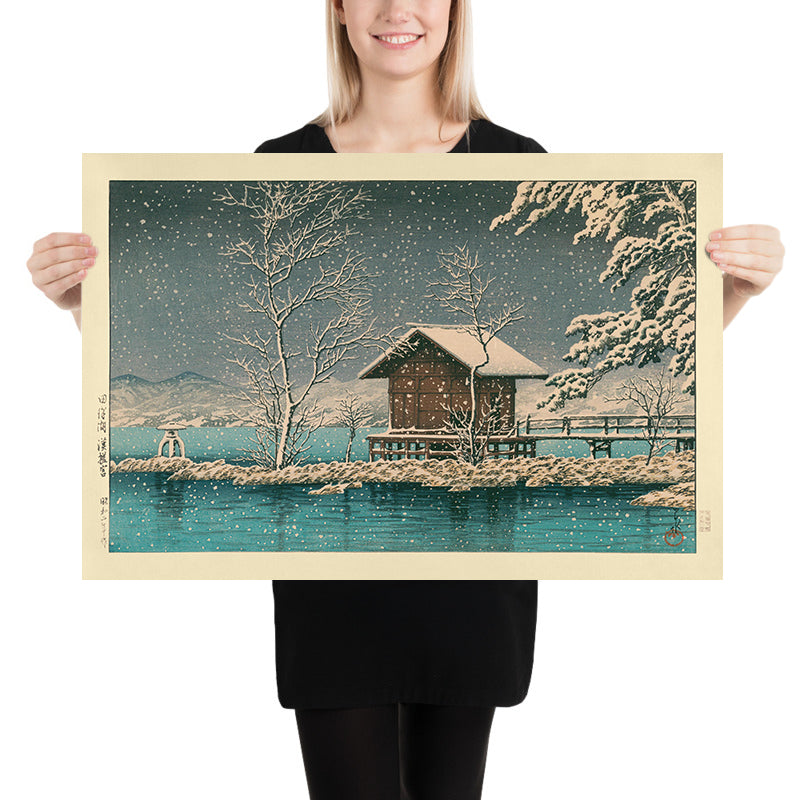 Santuario Kansagu al Lago Tawaza nella Neve di Hasui Kawase, 1935 