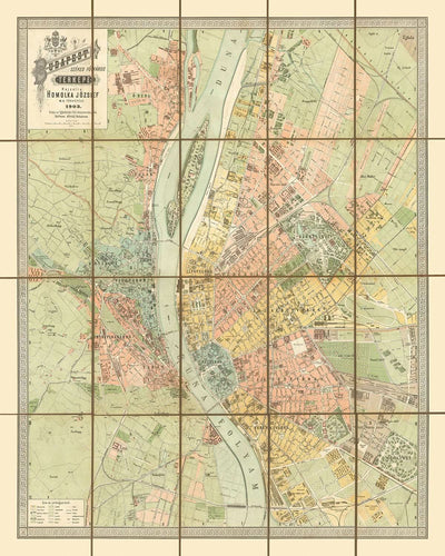 Large Old Map of Budapest by Homolka, 1903: Chain Bridge, Parliament, Gellért Hill, Andrássy Ave, Castle Hill