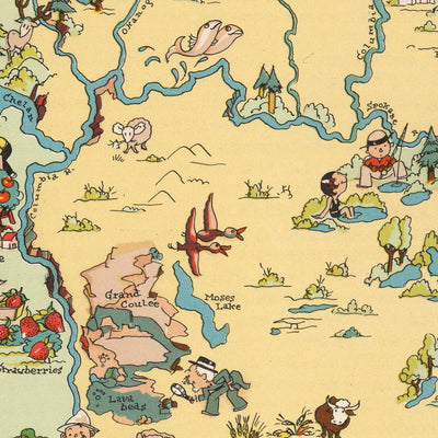Pictorial Map of Washington State by Ruth Taylor White, 1935: Seattle, Mount Rainier, Columbia River, Olympic Mountains, Grand Coulee Dam