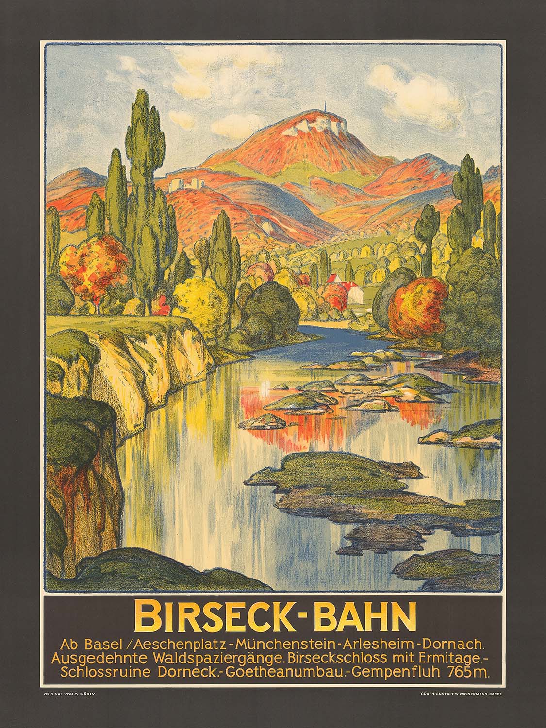 Basel Travel Poster: Birseck-Bahn by Otto Mähly, 1920