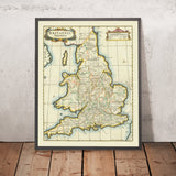 Old Map of Saxon Kingdoms and Counties in England & Wales by Morden, 1695: Wessex, Mercia, York