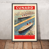 New York Travel Poster: Cunard – Fastest Ocean Service in the World, 1950s
