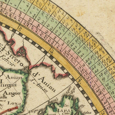 Alte Weltkarte der östlichen und westlichen Hemisphäre von Tavernier, 1661: Kalifornien als Insel, klassische Winde, konzentrisches Design