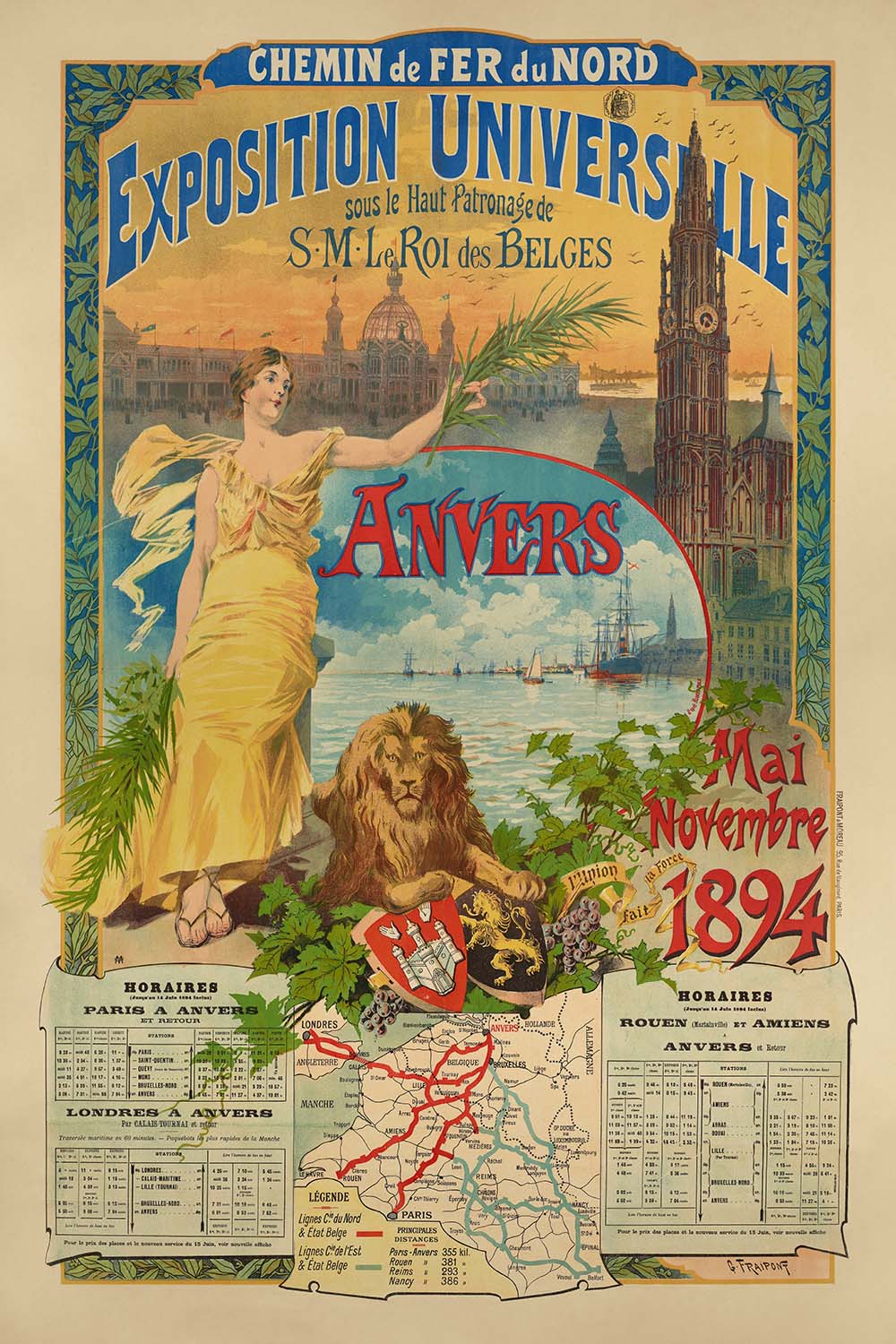 Antwerp Travel Poster: Chemin de fer du Nord – Exposition Universelle by Gustave Fraipont, 1894