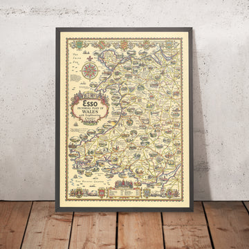 Ancienne carte Esso du Pays de Galles par AE Taylor, 1934 