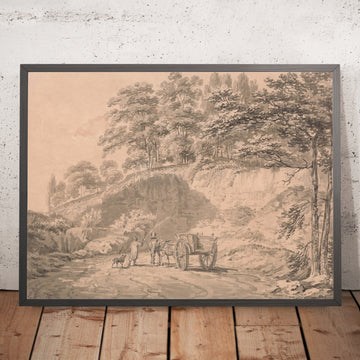 Ein gerahmtes Bild von Mann mit Pferd und Karren, das einen Steinbruch betritt, von Turner, 1797