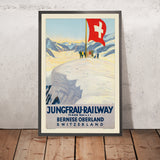 Verschneites Reiseplakat des Berner Oberlands: Jungfraubahn von Emil Cardinaux 