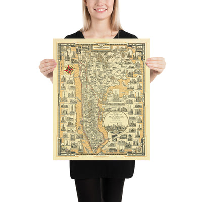 Manhattan: The Great Saunter, Route Map by The Unique Maps Co. and Chase, 1939: Personalisable, Central Park, Statue of Liberty, Empire State Building, Harlem