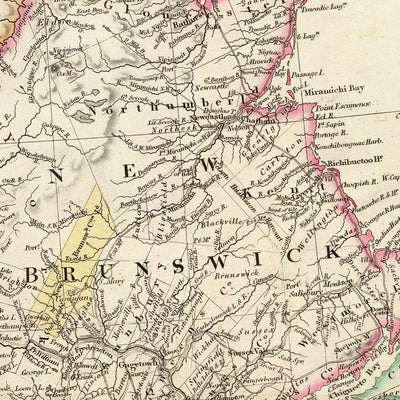 Old Map of Lower Canada by Arrowsmith, 1844: Montreal, Quebec, Newfoundland, New Brunswick, Nova Scotia