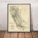 Mappa del Vino Antico della California, 1880: San Francisco, Los Angeles, Sonoma, Vigneti, Fillossera 