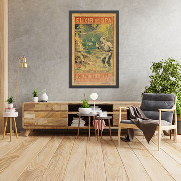 A framed image of Elixir de Spa Vintage Mineral Water Poster, 1910