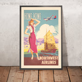 Póster de viaje de Hong Kong de Northwest Airlines, 1950 