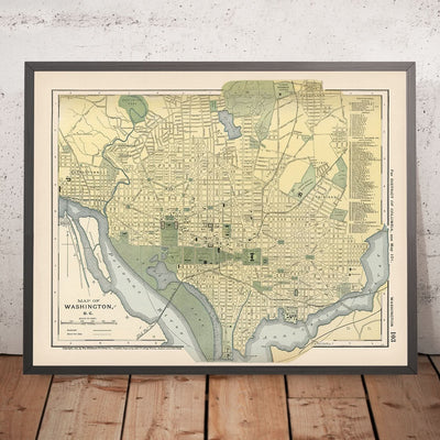 Mapa antiguo de Washington, DC, de Appleton, 1891: Capitolio, Casa Blanca, National Mall, Tidal Basin, Zoo Park