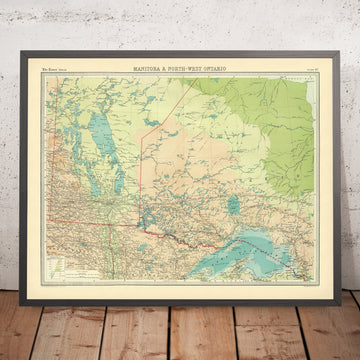 Old Map of Manitoba & Northwest Ontario by Bartholomew, 1922: Winnipeg, Thunder Bay, Lake Winnipeg, Hudson Bay