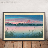 Lac au coucher du soleil et bateau à voile par Hasui Kawase, 1935 