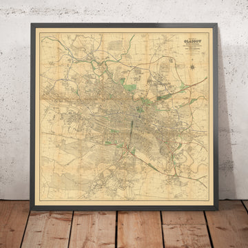 Grande carte de Glasgow par Bartholomew, 1903 : Chemins de fer, rivière Clyde, parcs 