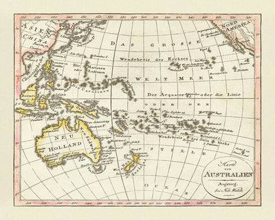 Old Map of the Pacific Rim by Walch, 1817: Australia, Early Coastlines, European Exploration