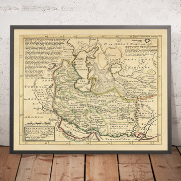 Mapa antiguo y raro de Irán de Moll, 1728: mar Caspio, Cáucaso, Astracán, Bakú, Isfahán 