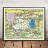 Ancienne carte picturale des Jeux olympiques d'hiver de 1960, Squaw Valley, États-Unis : lac Tahoe, col Donner, Reno, Alpine, hockey américain 