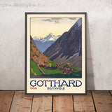 Gotthard Pass Travel Poster: Gotthard Schweiz by Emil Cardinaux, 1914