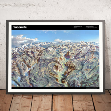 Alte Panoramakarte des Yosemite-Nationalparks von Berann, 1989: El Capitan, Half Dome, Glacier Point, Mono Lake, Tioga Pass 